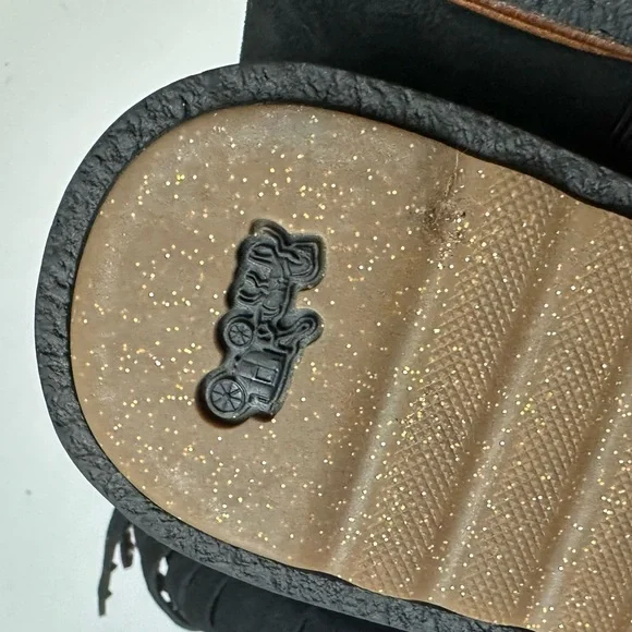 COACH ROCCASIN Black Fringe Silver Studded Suede Shearling Moccasin Boots NWOT 7 - Picture 15 of 15